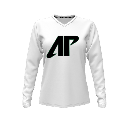 [CUS-DFW-TEES-CMF-VNK-LSL-WHT-FYXS-LOGO1] Decker Comfort T-Shirt (Female Youth XS, White, V Neck, Logo 1, Long Sleeve)