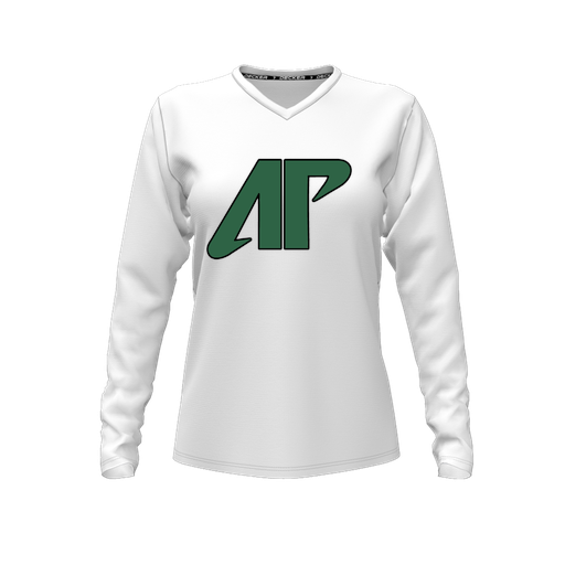 [CUS-DFW-TEES-CMF-VNK-LSL-WHT-FYXS-LOGO3] Decker Comfort T-Shirt (Female Youth XS, White, V Neck, Logo 3, Long Sleeve)