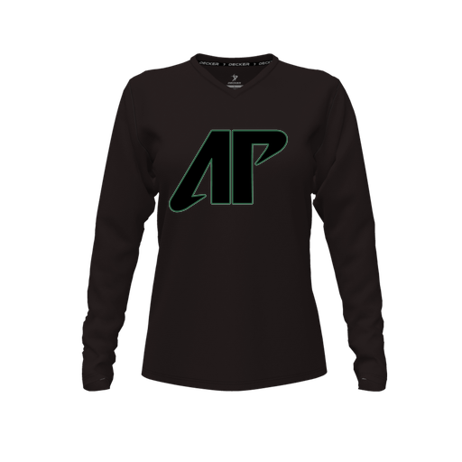 [FTLVPTBK-FYXS-LOGO1] Decker Performance T-Shirt (Female Youth XS, Black, V Neck, Logo 1, Long Sleeve)