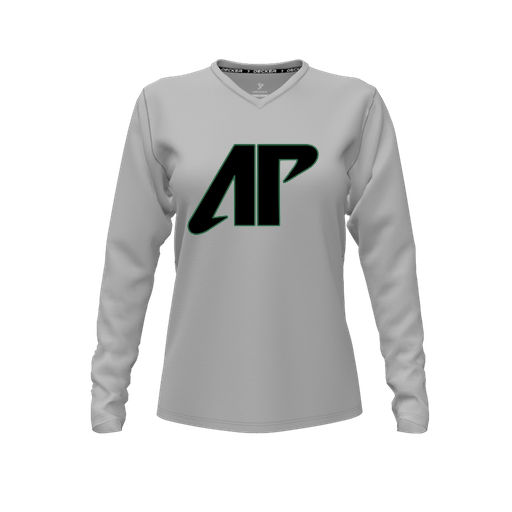 [FTLVPTGY-FYXS-LOGO1] Decker Performance T-Shirt (Female Youth XS, Gray, V Neck, Logo 1, Long Sleeve)