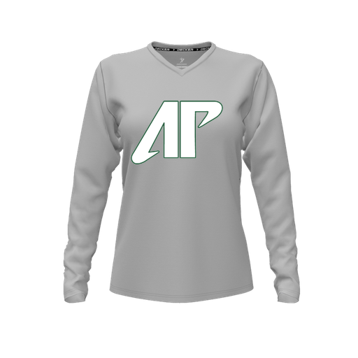 [FTLVPTGY-FYXS-LOGO2] Decker Performance T-Shirt (Female Youth XS, Gray, V Neck, Logo 2, Long Sleeve)