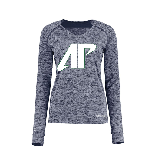 [222770.U22.XS-LOGO2] Ladies Electric Long Sleeve Shirt (Female Adult XS, Navy, Logo 2)